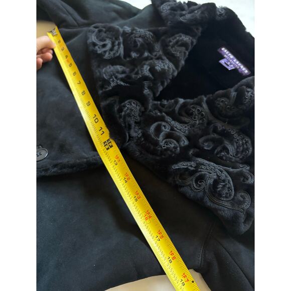 Ralph Lauren Collection Black Shearling Jacket Embroidered Velvet Formal Runway - Picture 9 of 16